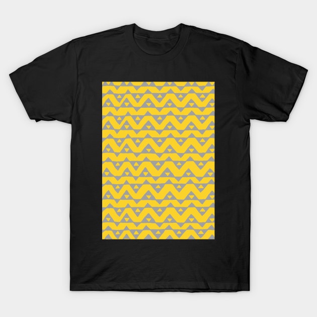 Mustard Yellow Grey Chevron Triangles Pattern T-Shirt by dreamingmind